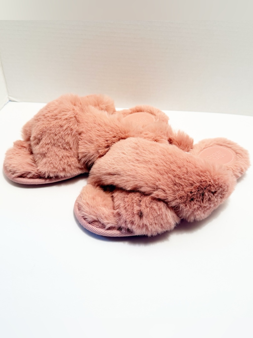 stars above Plush Faux-Furry Soft Slide in Light Pink